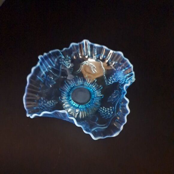 Fenton Blue Art Glass Ruffled Edge Footed Candy Dish Vintage - Picture 8 of 16